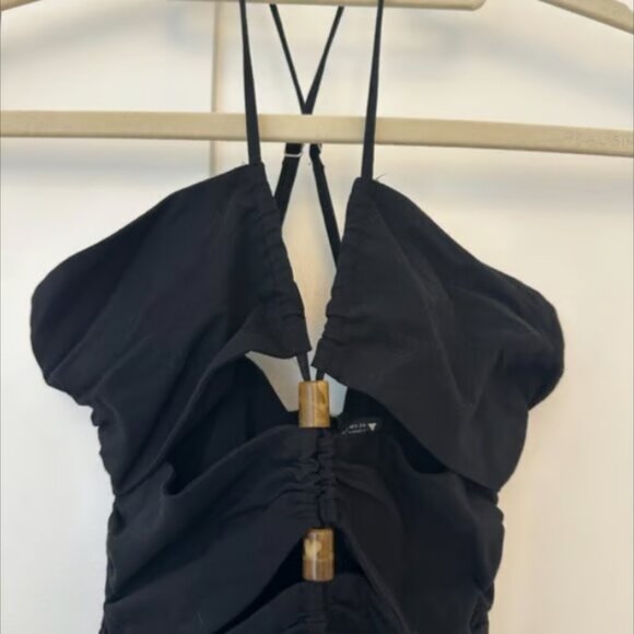 ZARA Cut Out Midi Dress, Wooden Bead Detail, Black, XS - Picture 8 of 12